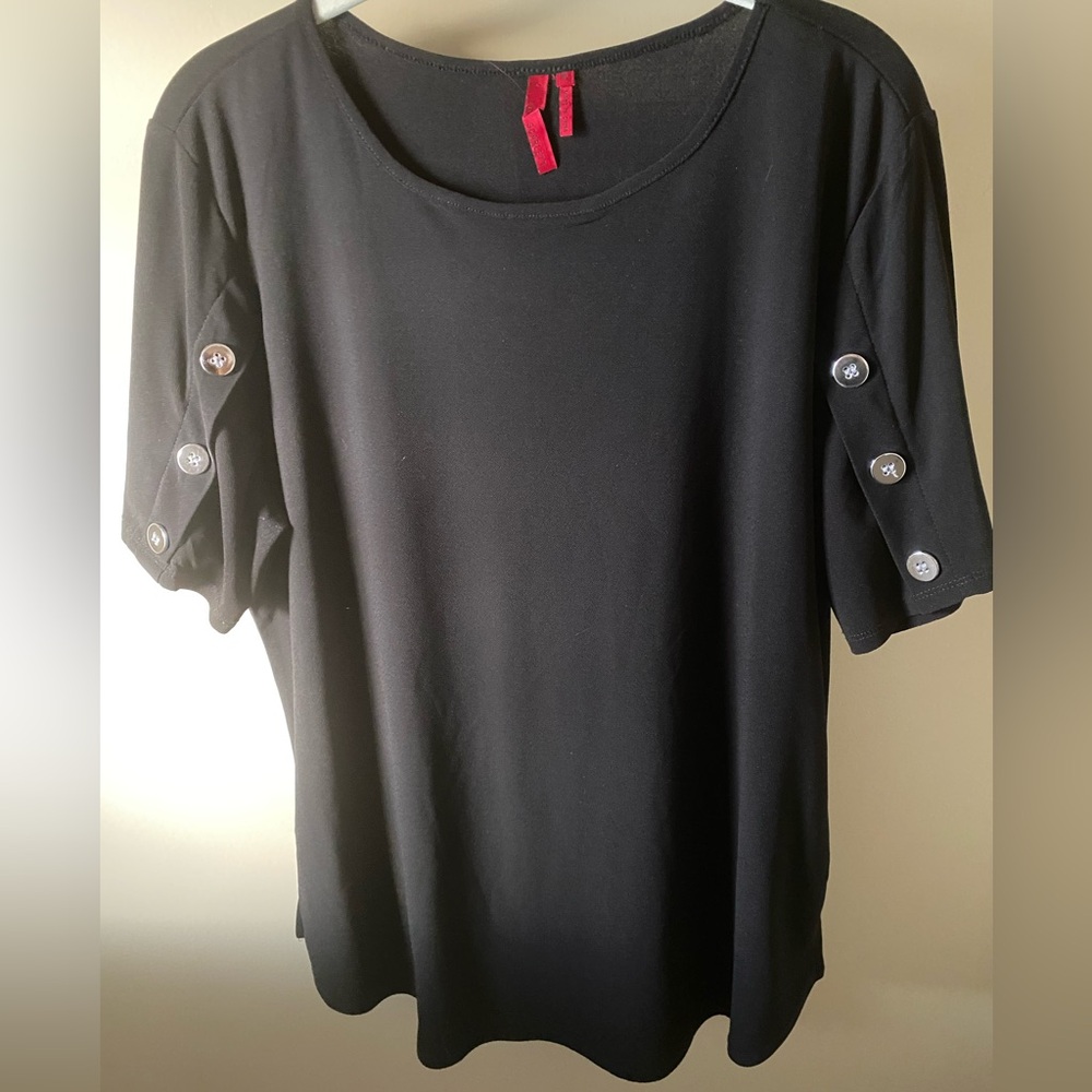 Black Button Sleeve Women's Top
